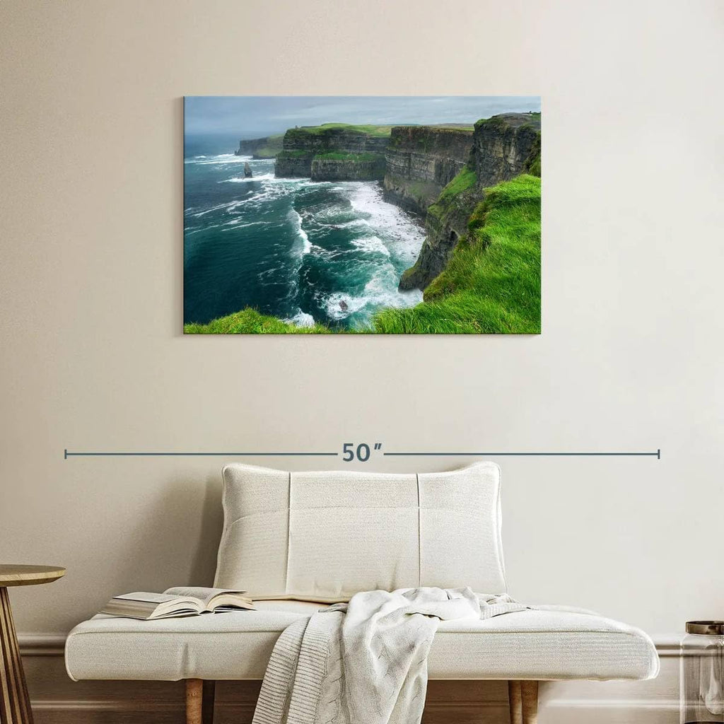 ElephantStock Windy Cliffs Of Moher Canvas - 1 Panel Landscape Photography Decor - Nature Landscape Wall Art - Nature Landscape Wall Art Photography for Living Room - 36' X 24'