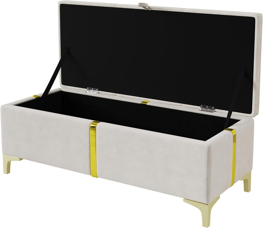 JIJIWANG 2-Piece Bedroom Sets, Queen Size PU Upholstered Platform Bed with Hydraulic Storage Ottoman, Wood Platform Bed Frame with Metal Legs, Storage Ottoman for Kids Teens Adults Bedroom, Beige