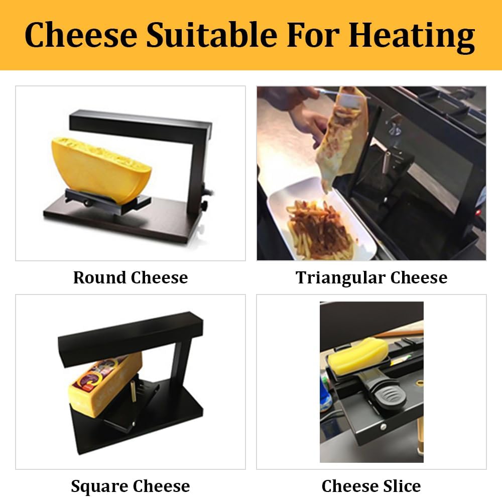 YUEWO Raclette Cheese Melter Commercial Electric Cheese Machine 750W Nacho Cheese Dispenser Half Cheese Wheel Maker Angle Adjustable Rapid Heating