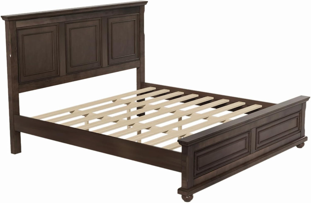 Merax Traditional Town Bed Frames and Country Style Pinewood Vintage King Bed, Rich Brown