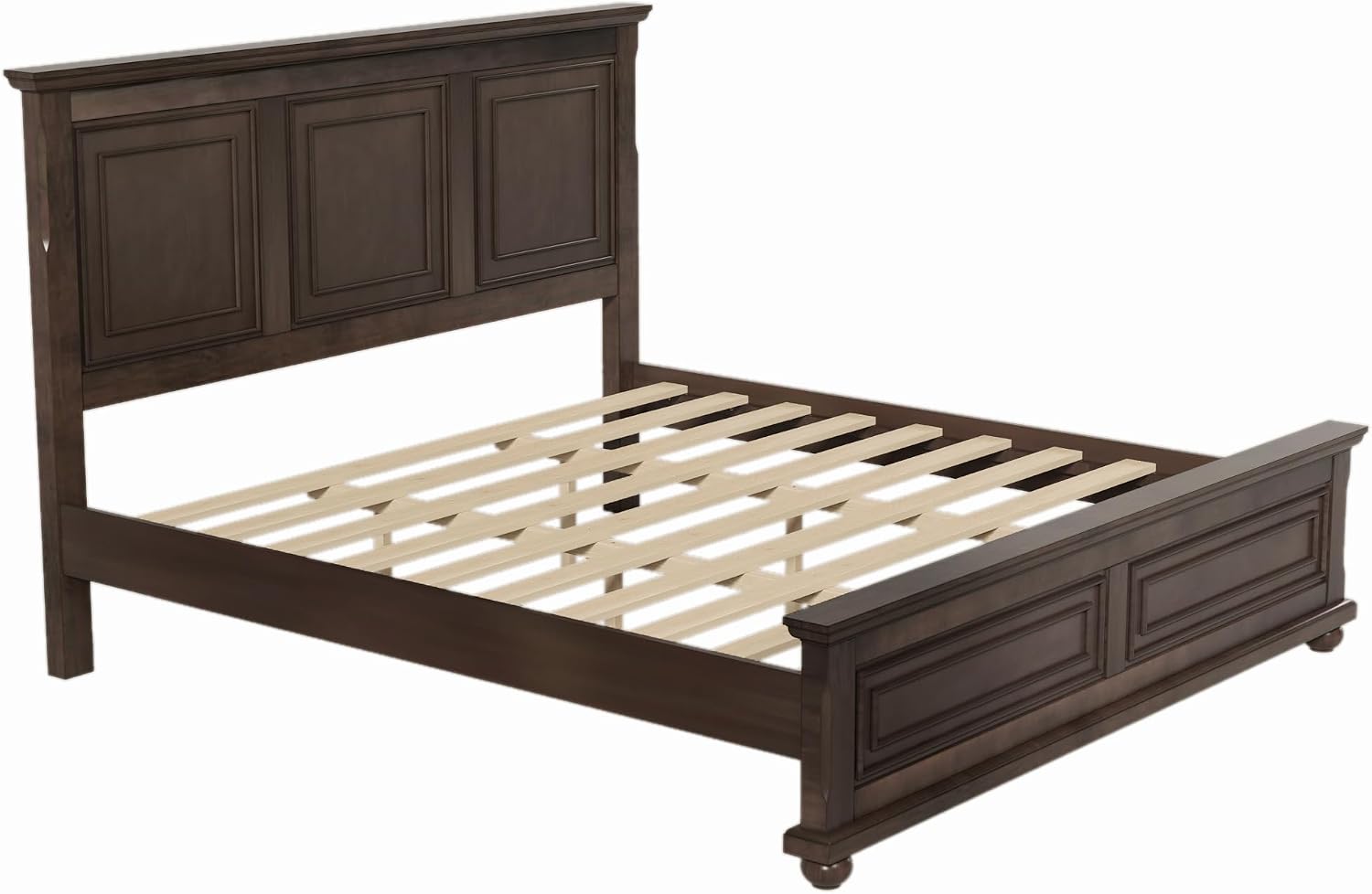 Merax Traditional Town Bed Frames and Country Style Pinewood Vintage King Bed, Rich Brown