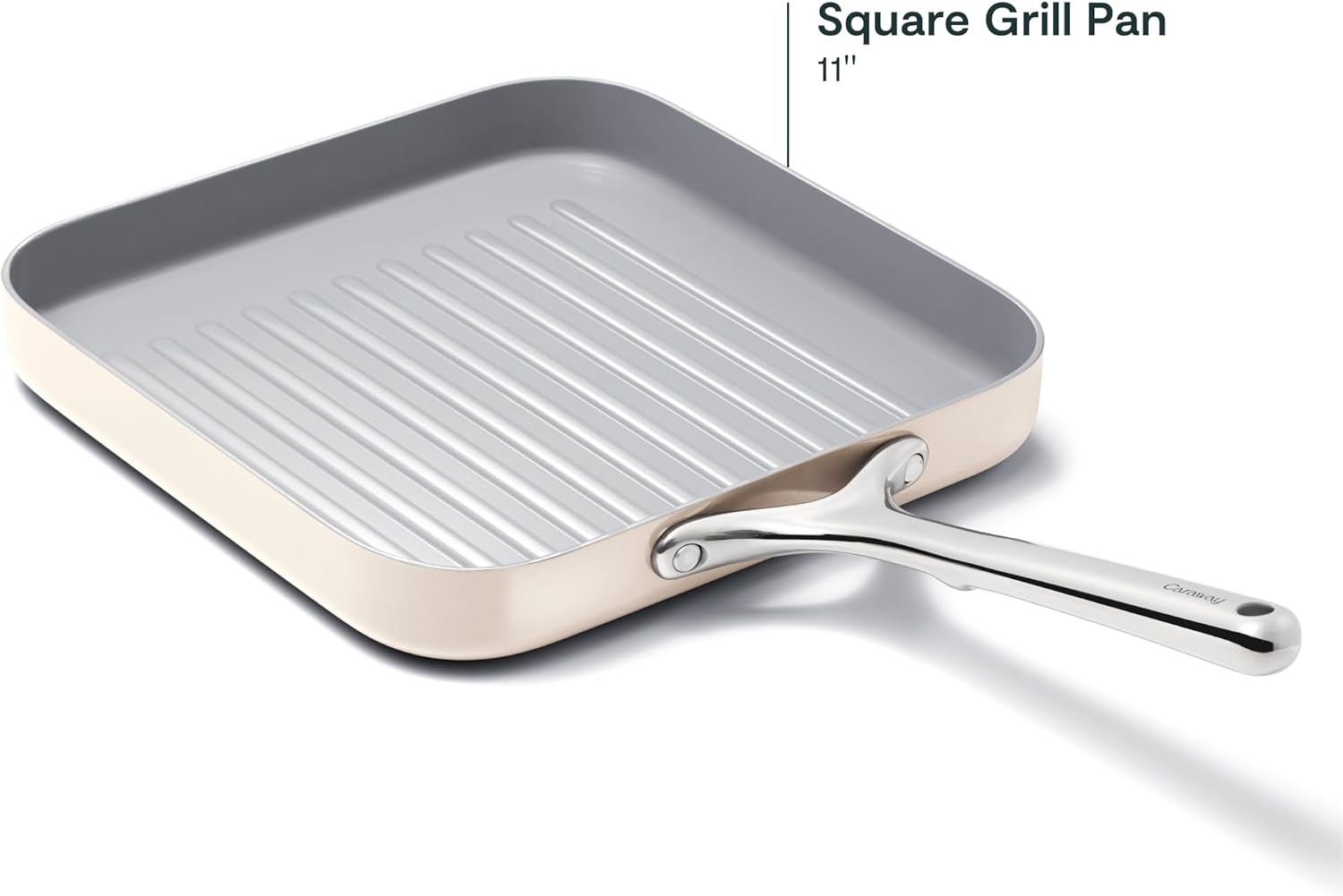 Caraway Square Grill Pan - 11' Grill Pan - Non-Stick Ceramic Coated - Non Toxic, PTFE & PFOA Free - Oven Safe & Compatible with All Stovetops - Cream