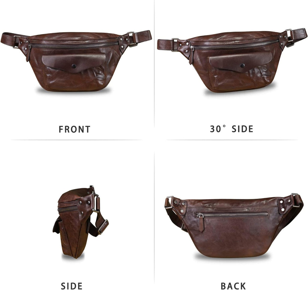 Genuine Leather Fanny Pack for Women and Men Vintage Real Leather Sling Bag Crossbody Bag Fashion Waist Bag Chest Purse