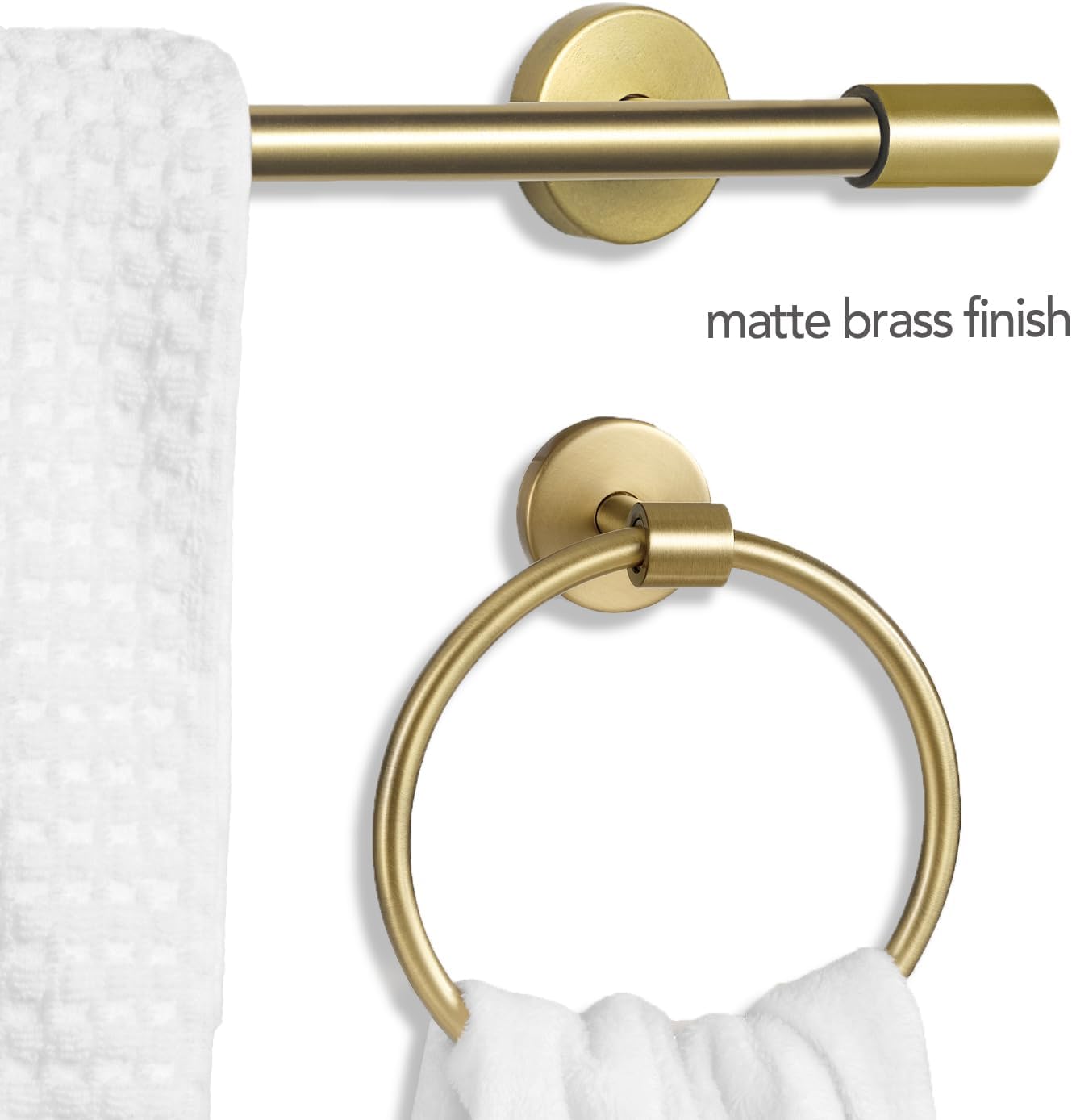 GLOBE Electric 63000063 5-Piece All-in-One Bathroom Set, Matte Brass Finish, 3-Light Vanity Light, Glass Shades, Towel Bar, Toilet Paper Holder, Towel Ring, Robe Hook, Bathroom Lights Over Mirror
