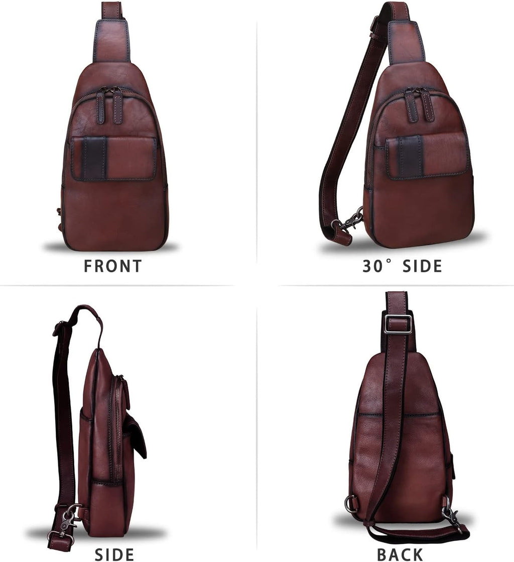 Genuine Leather Sling Bag - Handmade Leather Backpack for Women and Men - Crossbody, Chest Bag
