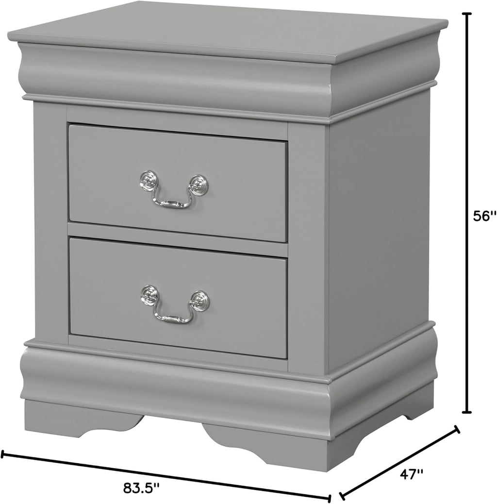Furniture of America Louis Philippe Traditional Solid Wood 3 Piece Bedroom Set, Bed Frame and Nightstands Set of 2, Sleigh Design Bedframe with Headboard and Footboard, Box Spring Needed, Full, Gray