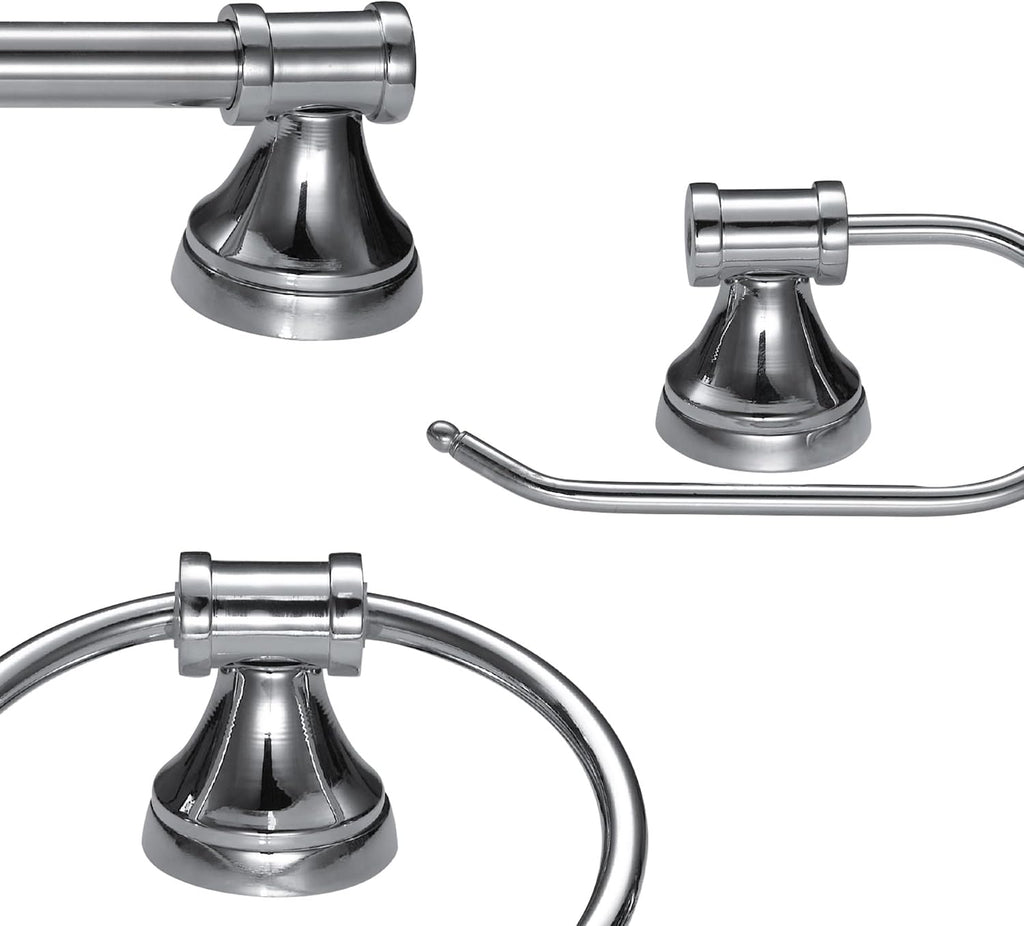 Globe Electric 51234 5-Piece All-in-One Bathroom Set, Chrome, 23' 3-Light Vanity Wall Light with Clear Glass Shades, Towel Bar and Ring, Robe Hook, Toilet Paper Holder, Beauty Room Accessories