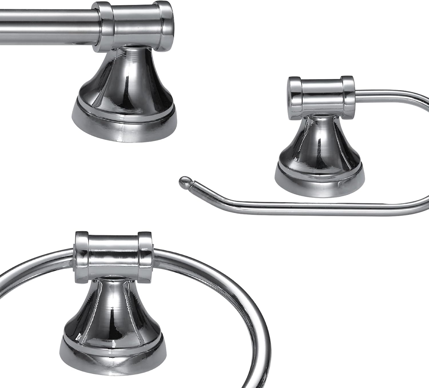 Globe Electric 51234 5-Piece All-in-One Bathroom Set, Chrome, 23' 3-Light Vanity Wall Light with Clear Glass Shades, Towel Bar and Ring, Robe Hook, Toilet Paper Holder, Beauty Room Accessories
