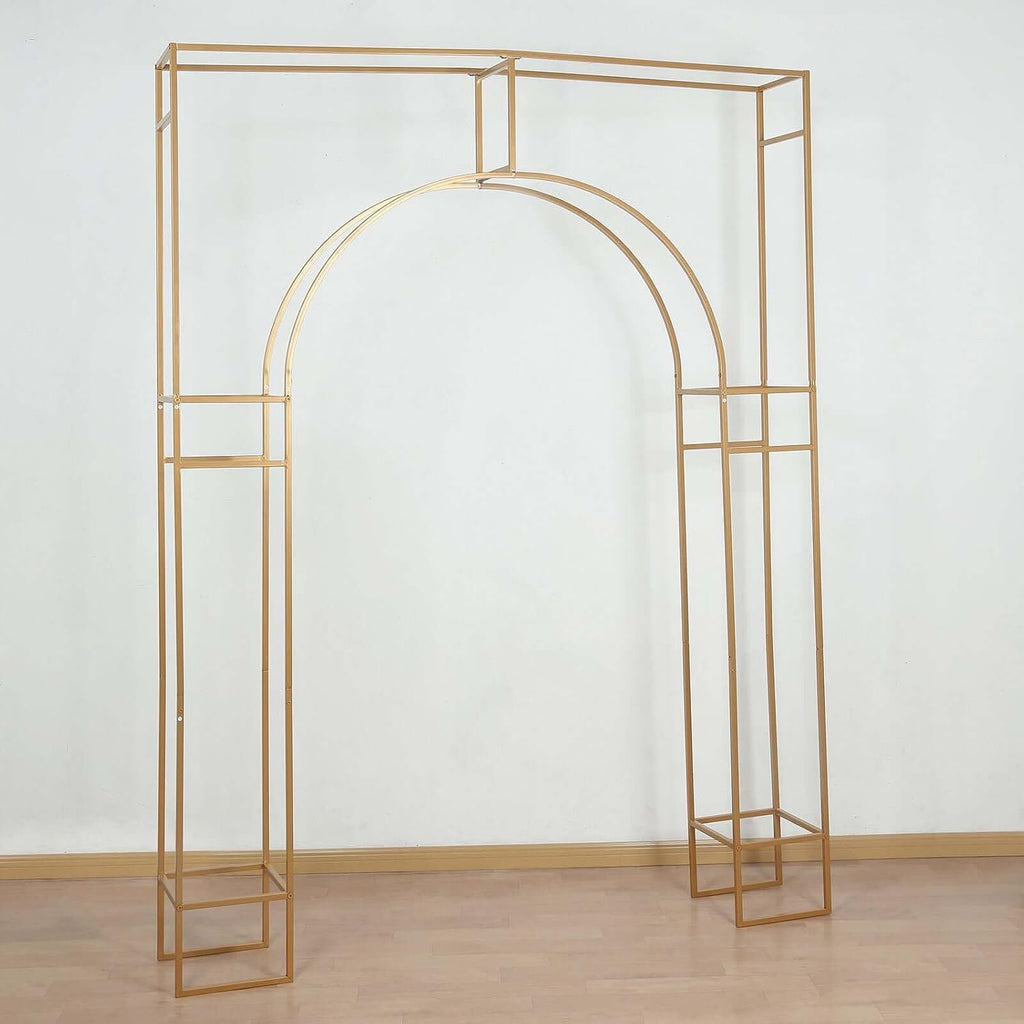 8 Feet Gold Metal Rectangular Wedding Arch in Arc de Triomphe Style | Heavy Duty Golden Backdrop Stand for Party Events Reception Photography Home Decorations Supplies