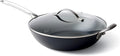 GreenPan x Food 52 Five Two Essentials: Carbon Steel 12' Wok with Foldable Rack, PFAS-Free, Multi Clad, Induction, Dishwasher Safe, Oven Safe, Black