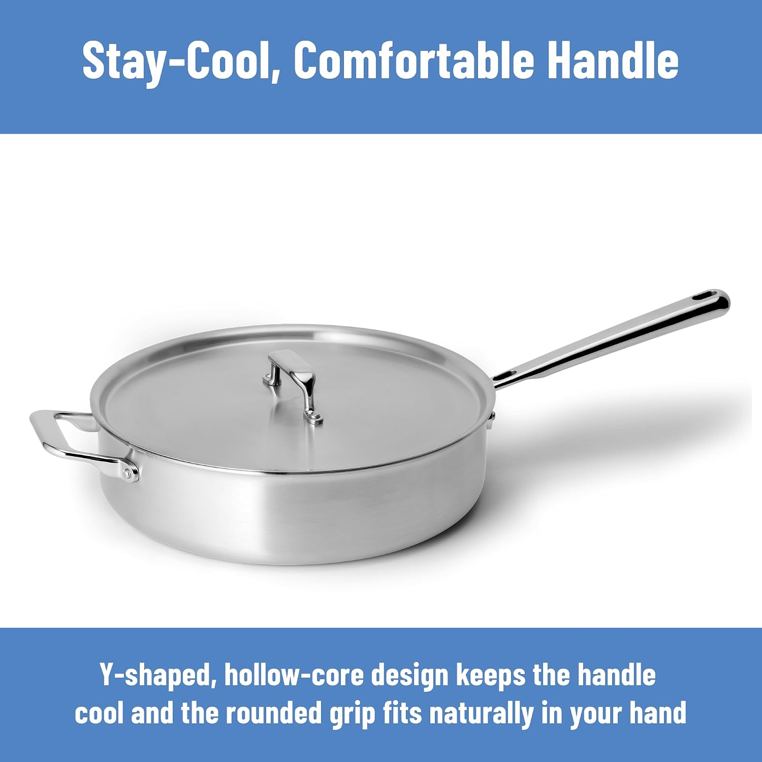 Misen 5-Ply Stainless Steel Sauté Pan with Lid - Versatile, Durable, Dishwasher and Oven Safe - Even Heating, Ergonoic Stay-Cool Handle - For Searing, Braising, and More - 3 QT