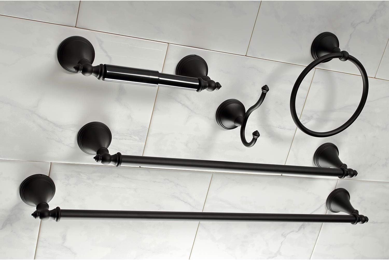 Kingston Brass BAHK1612478K Naples Bathroom Hardware Set, Matte Black 27.56 x 6.13 x 2.25