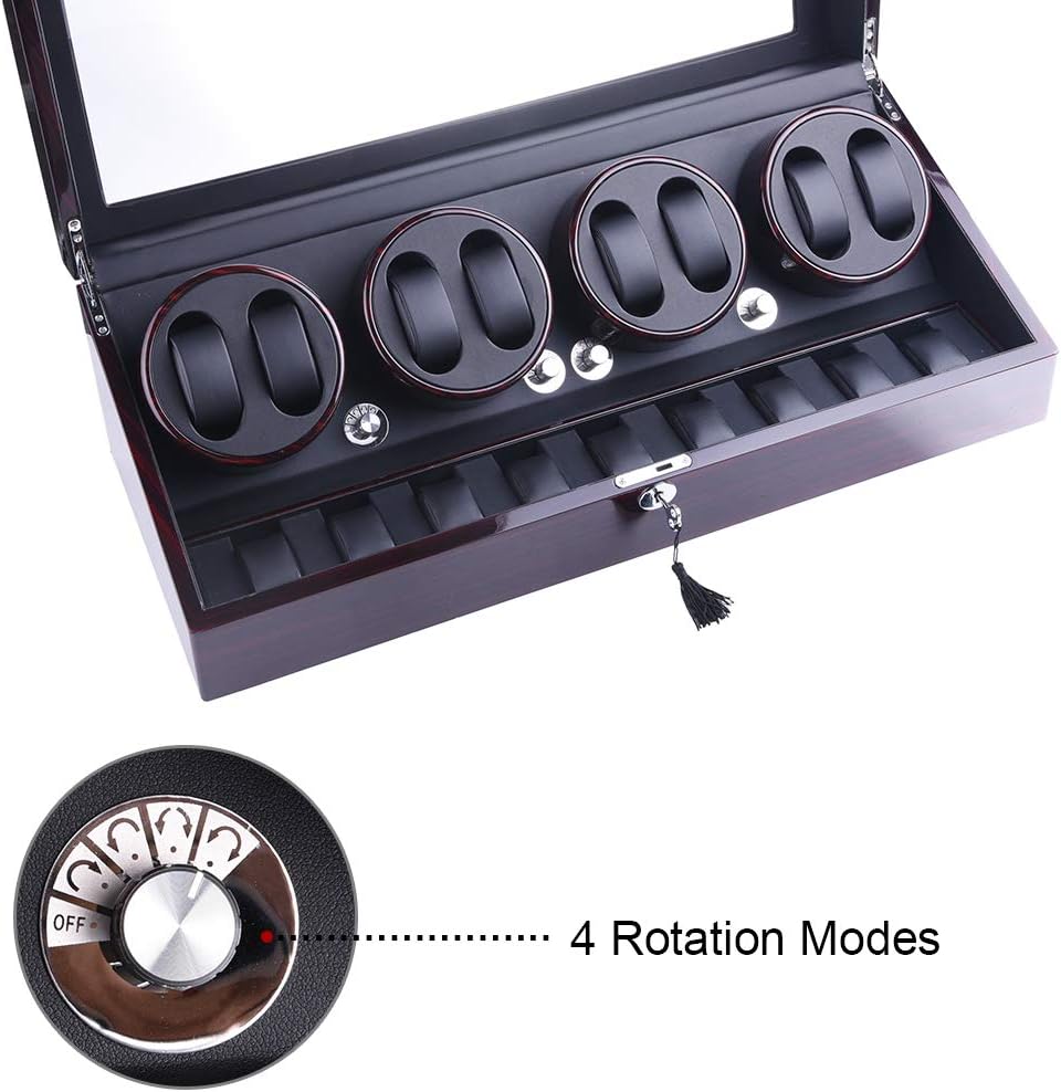 XTELARY Automatic Watch Winder, Watch Winders with 8 Winder Positions, 9 Storage Spaces, Super Quiet Motor, 4 Rotation Modes, and Dual Power Supply for Men and Women Watches