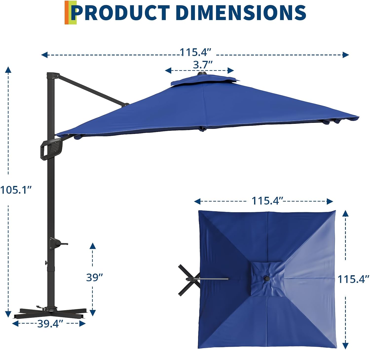 10 FT Offset Patio Umbrella with Solar Lights and Cross Base, Cantilever Umbrella with Easy Tilt Adjustment, Polyester Shade for Garden, Deck, Pool, Backyard