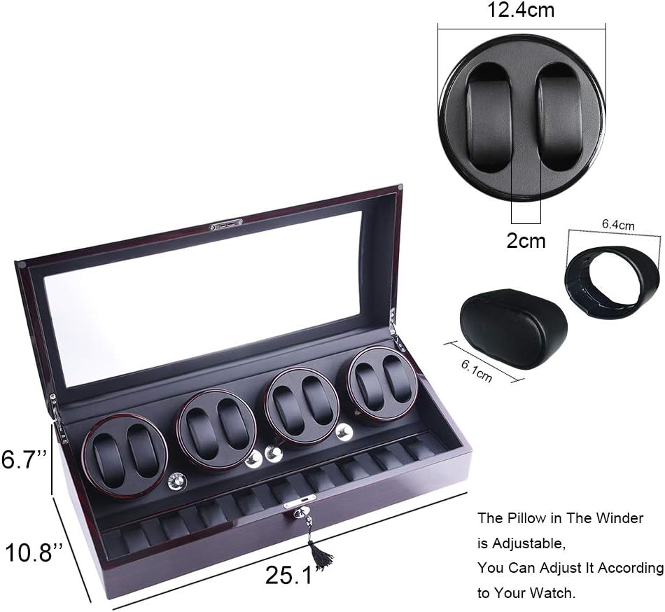 XTELARY Automatic Watch Winder, Watch Winders with 8 Winder Positions, 9 Storage Spaces, Super Quiet Motor, 4 Rotation Modes, and Dual Power Supply for Men and Women Watches