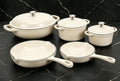 Nonstick Enameled Cast Iron Cookware Set - 8 Piece Pots and Pans with Lid, Frying Pan, Skillet, Dutch Oven Set for All Stovetops, Ideal for Sourdough Bread Baking, Comes with Organizer, Cream White