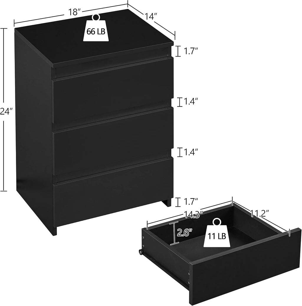 Yaheetech Wood Nightstands Set of 2, Bedside Tables with 3 Drawers, Cabinet Units Accent Tables with Storage Space for Bedroom/Small Space, Black
