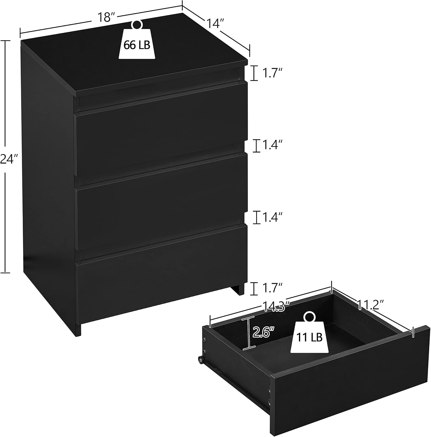 Yaheetech Wood Nightstands Set of 2, Bedside Tables with 3 Drawers, Cabinet Units Accent Tables with Storage Space for Bedroom/Small Space, Black