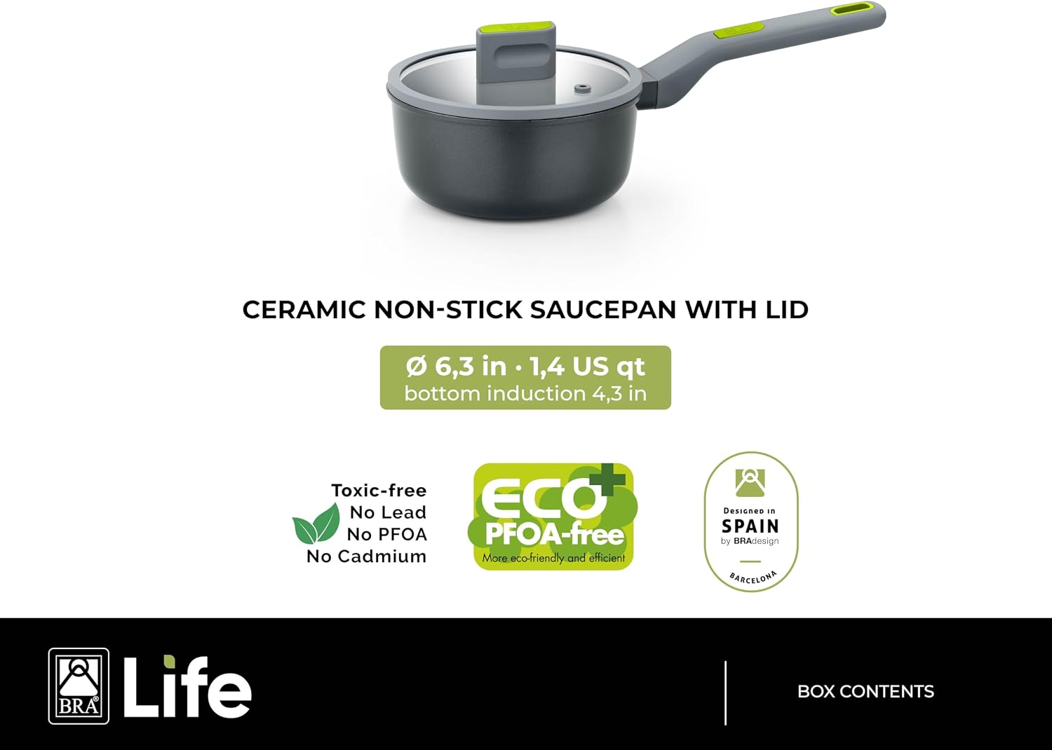 BRA COOKWARE Life 10-Piece Ceramic Cookware Set | Recycled Cast Aluminum Pots & Pans Set w/ 2 Pots, 1 Sauté Pan, 2 Pans, 1 Saucepan, 4 Lids | Ceramic Non-Stick Coating | All Stovetops | PFOA Free