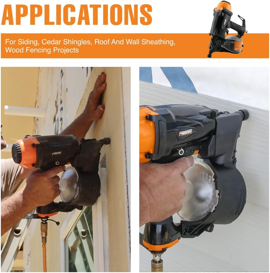 Freeman Pneumatic 15 Degree 2-1/2' Coil Siding Nailer with Adjustable Metal Belt Hook | PCN65