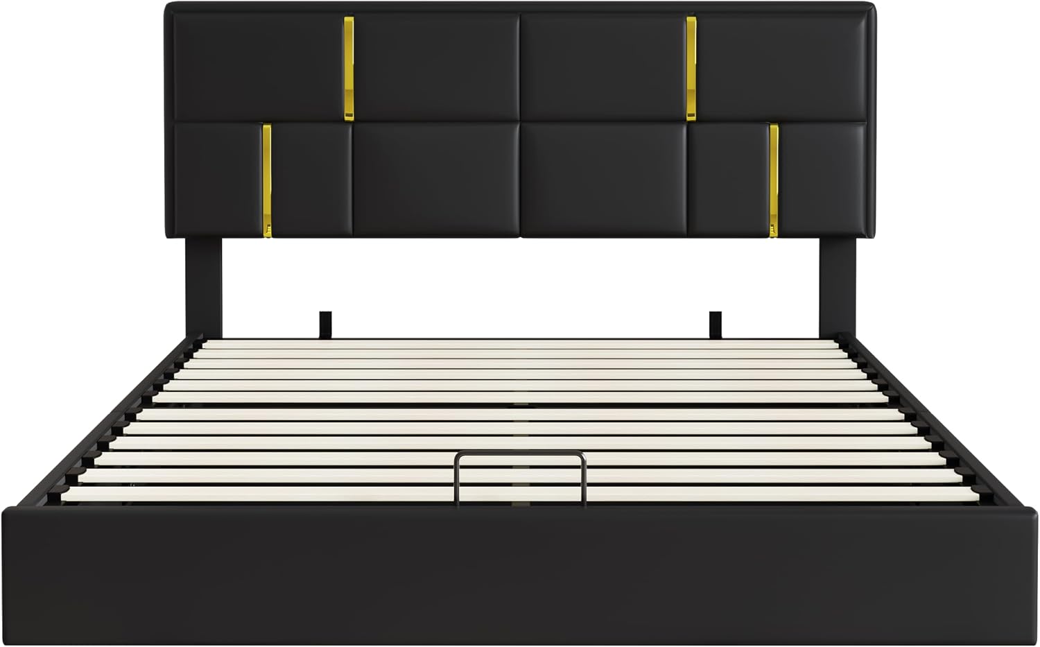 JIJIWANG Queen Size Lift Up Storage Bed with Ottoman - Upholstered Platform Bed Frame with Hydraulic Storage System, Modern Wingback Headboard, Wood Slats Support, No Box Spring Needed, Black