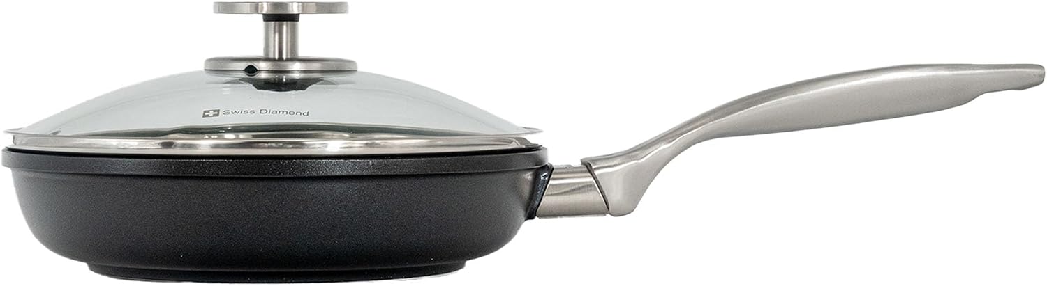 Swiss Diamond Nonstick Frying Pan Hybrid Ceramic and Diamond-Infused Fry Pan With Glass Lid, Dou Ceramic, Dishwasher and Oven Safe Fry Pans (8 IN)