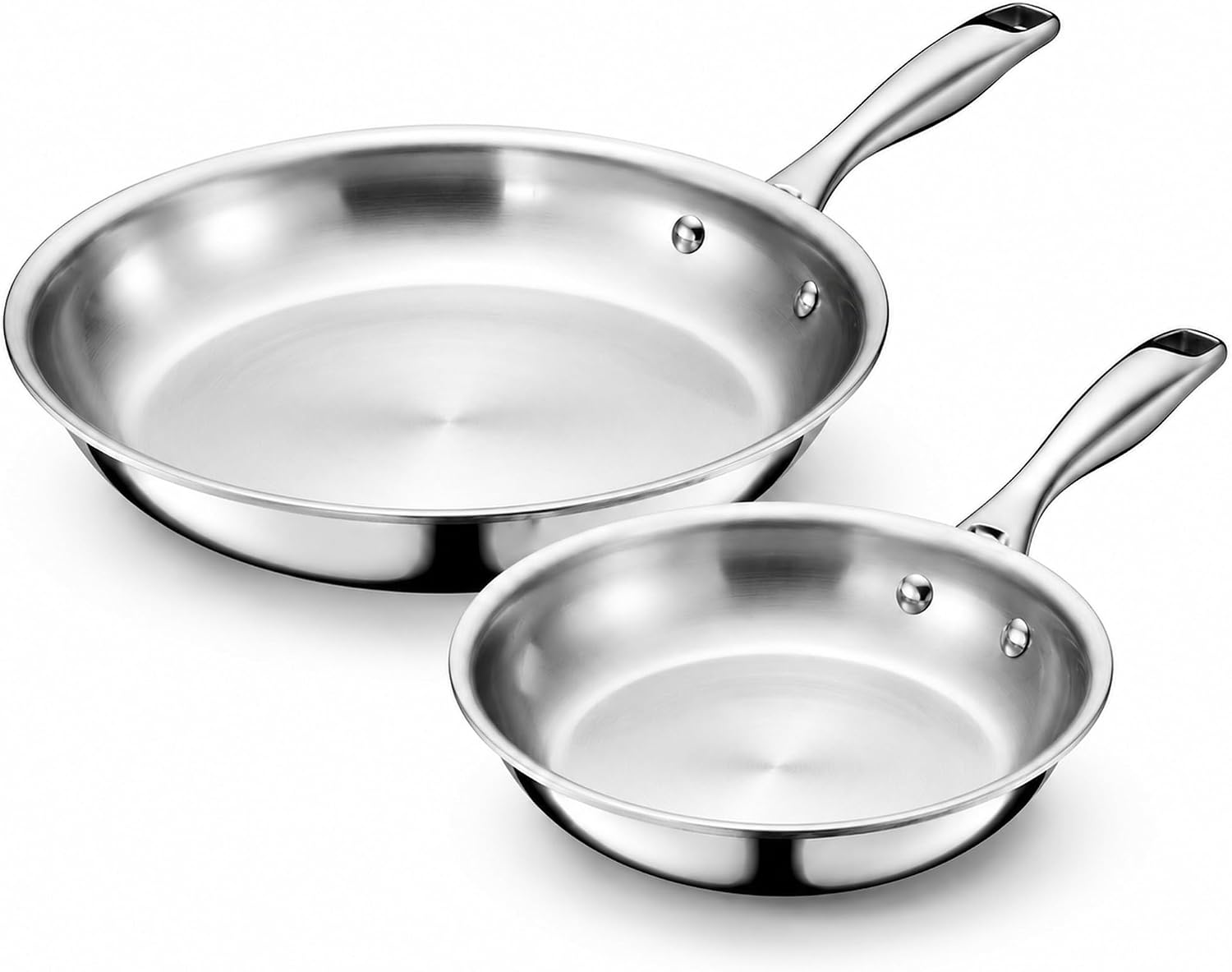 LEGEND COOKWARE 2-Piece (8' & 10') Stainless Frying Pan Set | 5 Ply Stainless Steel Clad | Induction Compatible, Oven Safe 800°F - Non-Toxic, No Coatings - Even Heating, Won't Warp