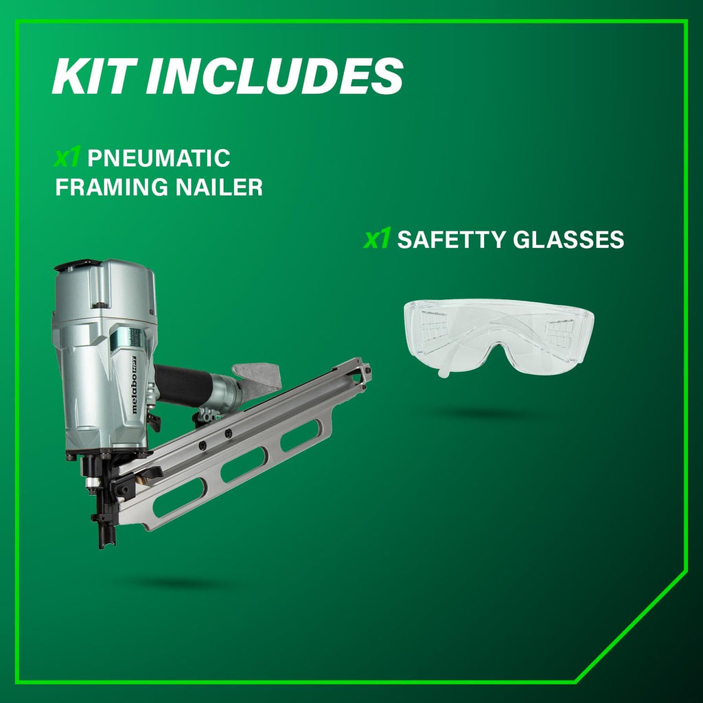 Metabo HPT Framing Nailer | High Grade Aluminum Magazine | Tool-less Depth Adjustment | Pneumatic | Framing Nails 2-Inch to 3-1/4-Inch | Rafter Hook | NR83A5(Y)