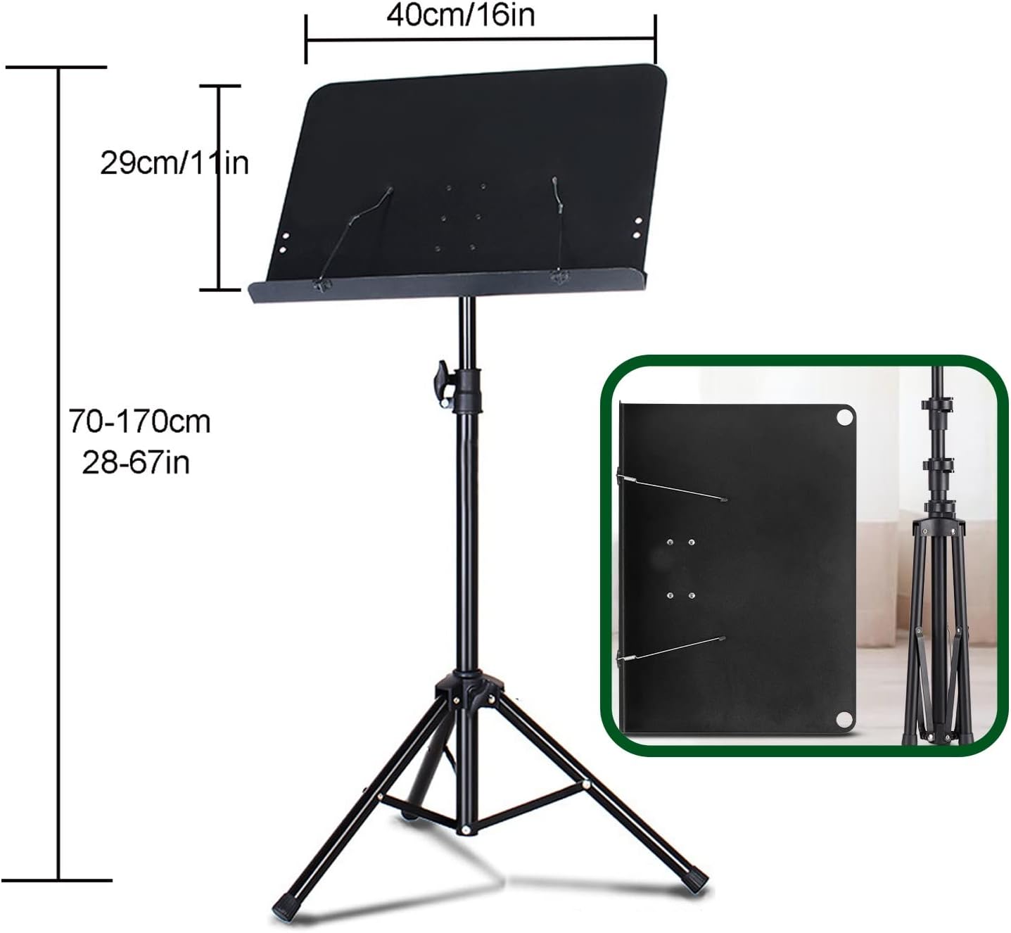 Foldable Music Stand for Sheet Music, Music Stand with Phone Holder Microphone Holder, Music Stand, Comes with A Bag for Easy Storage and Transport, Easy to Install (Black 17 * 45 * 75cm)