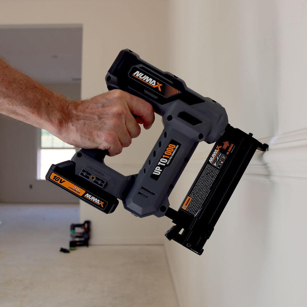 NuMax 18V Cordless 3-in-1 Nail Gun Kit – 2' 16 & 18 Gauge Finish Nailer, Brad Nailer, and Narrow Crown Staple Gun – Includes Battery, Charger & Fasteners – S18V31618G