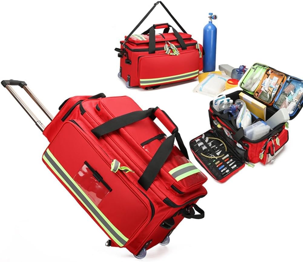 COYEUX Rolling Medical Bag with Wheels, Empty Emergency Response Supplies Bag, with Compartments, for EMT, EMS, Home Health Care