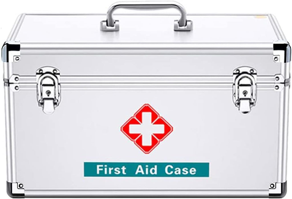 Portable Household Combination Box Emergency First Aid Kit Office Storage for Home, Business, Car, Camping and Travel(Silver,12inch)