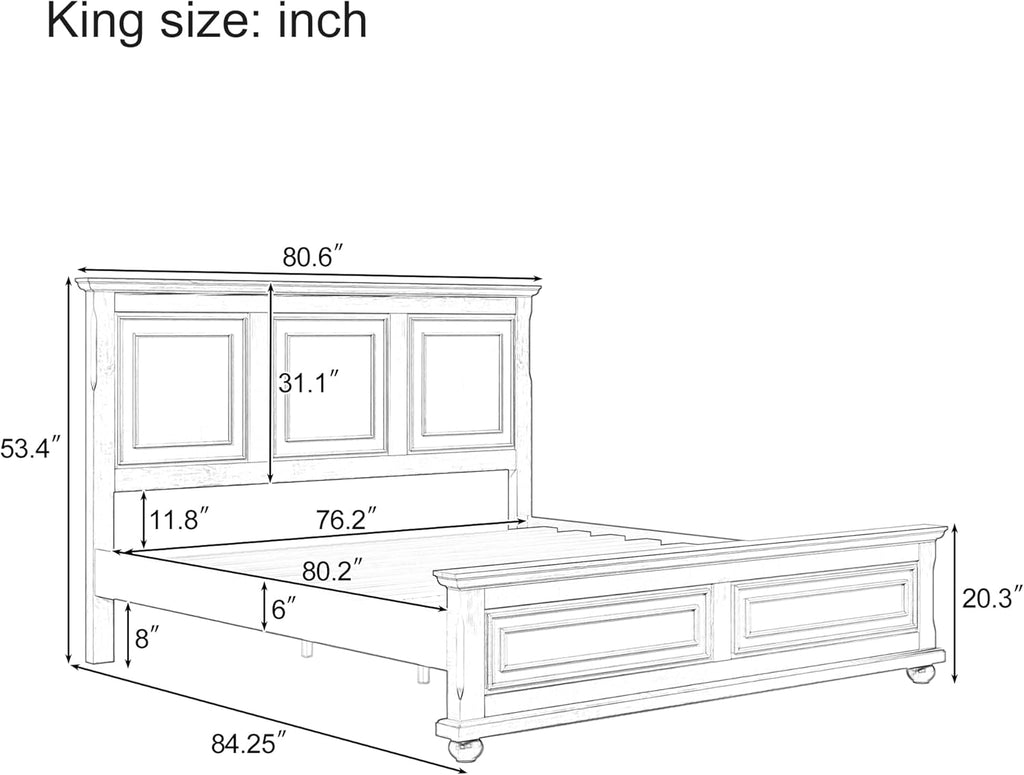 Merax Traditional Town Bed Frames and Country Style Pinewood Vintage King Bed, Rich Brown