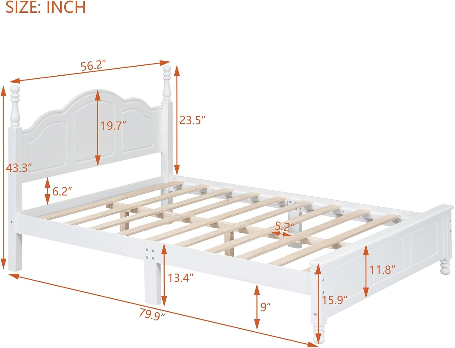 Merax Classic Retro Solid Wood Platform Bed with Headboard, Full Bed Frame/No Box Spring Needed/Easy Assemble White