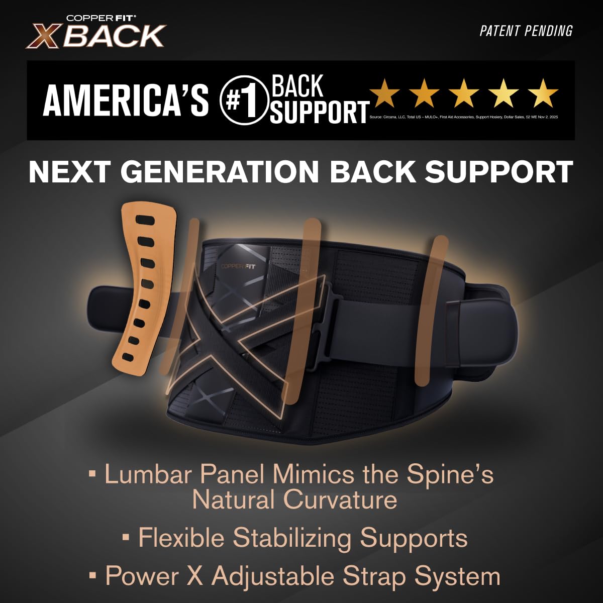 Copper Fit X-Back Brace for Lower Back Pain, Lumbar Support, Herniated Disc, Sciatica, Arthritis – Adjustable, Breathable Design - for Men and Women (Small/Medium) (Pack of 2)