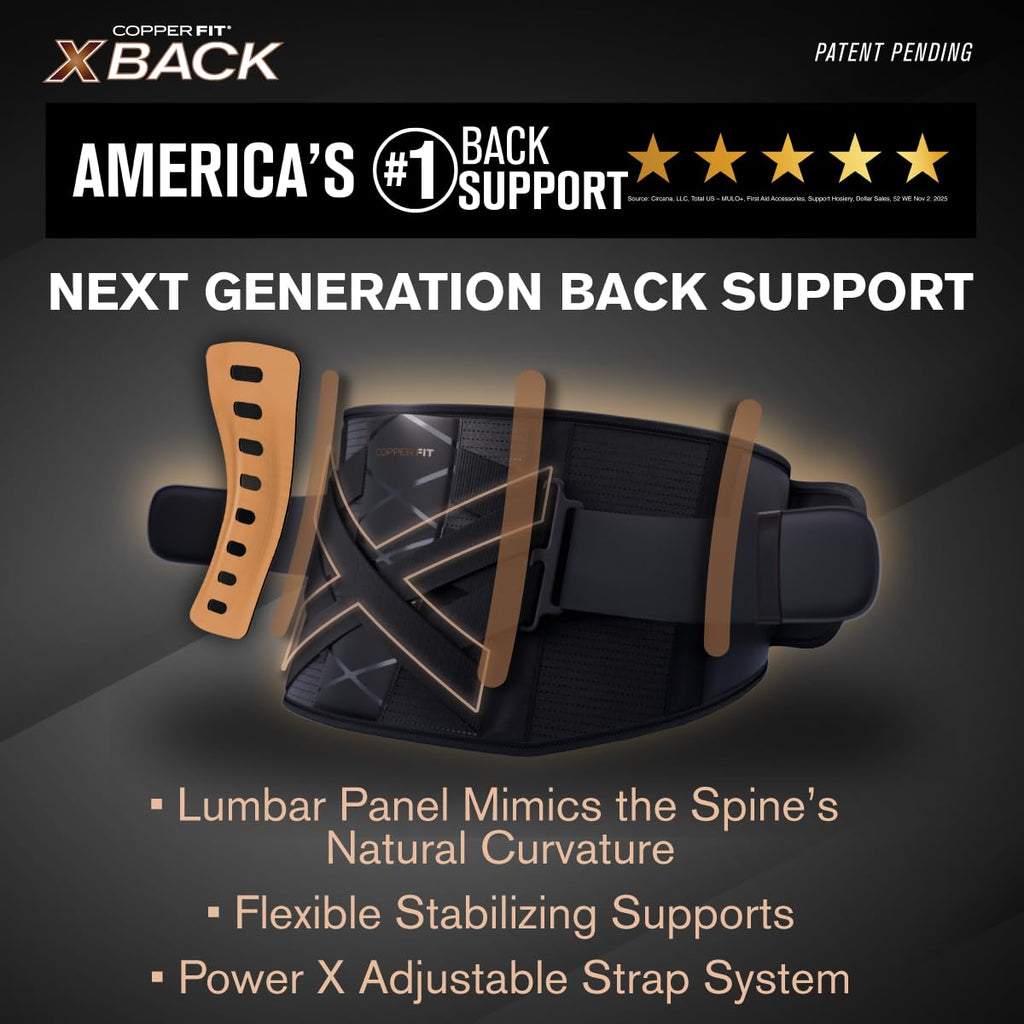 Copper Fit X-Back Brace for Lower Back Pain, Lumbar Support, Herniated Disc, Sciatica, Arthritis – Adjustable, Breathable Design - for Men and Women (Large/XLarge) (Pack of 2)