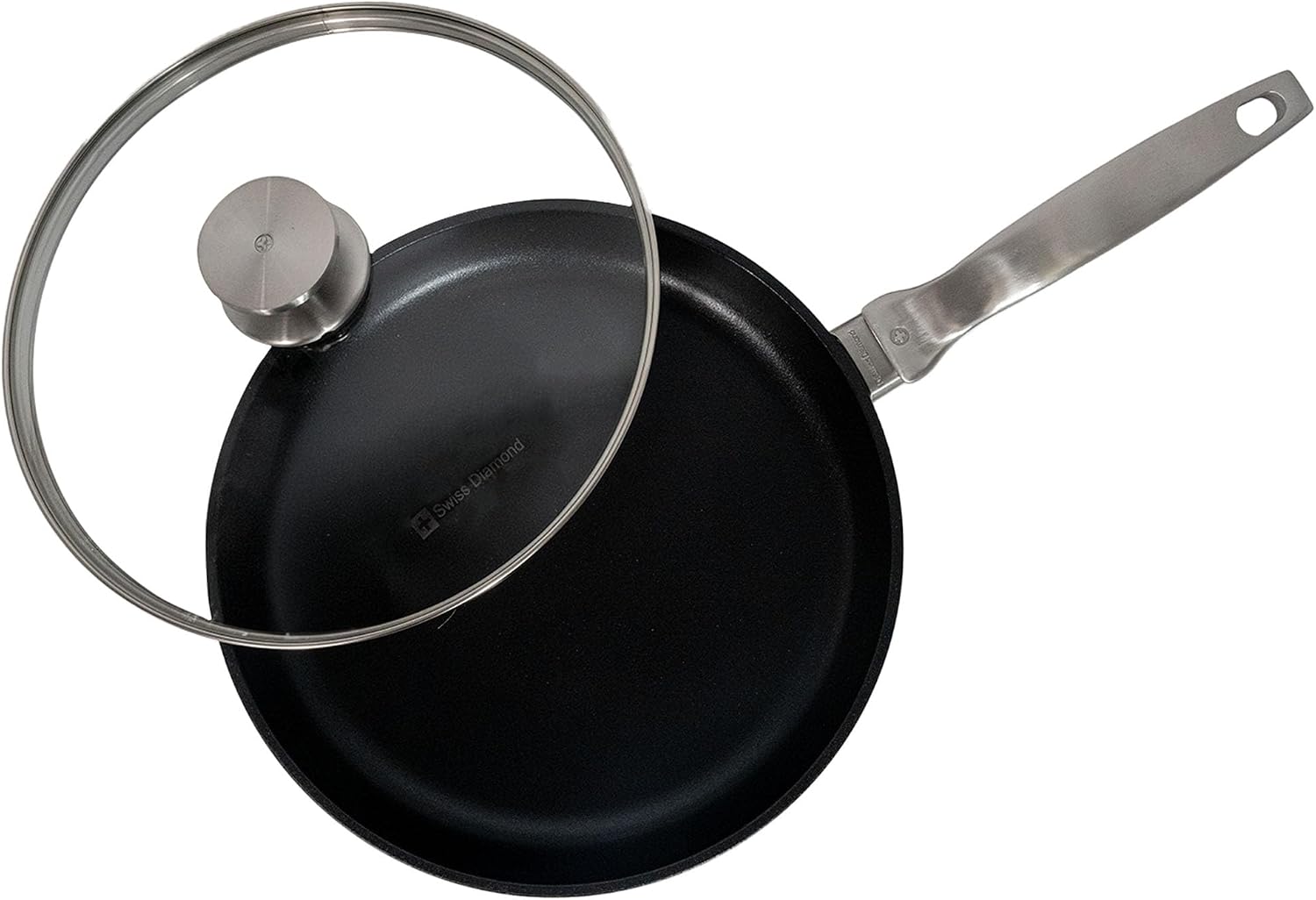 Swiss Diamond Nonstick Frying Pan Hybrid Ceramic and Diamond-Infused Fry Pan With Glass Lid, Dou Ceramic, Dishwasher and Oven Safe Fry Pans (10.25 IN)