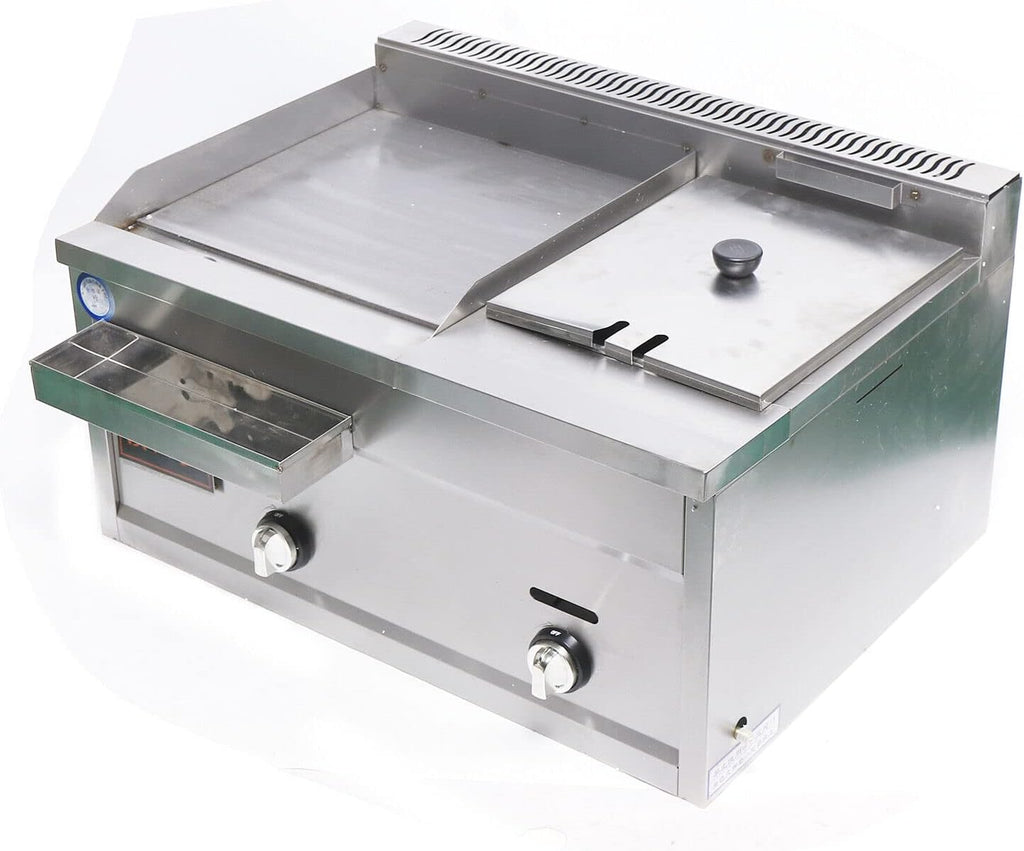 Xuthusman Commercial Stainless Steel Double Burner Gas Propane Tabletop Griddle and Deep Fryer Combo