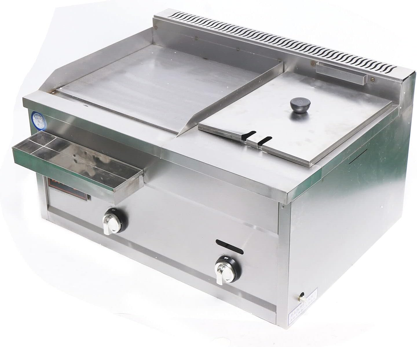 Xuthusman Commercial Stainless Steel Double Burner Gas Propane Tabletop Griddle and Deep Fryer Combo