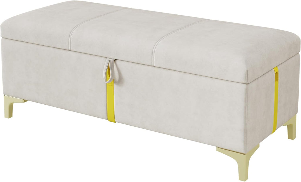 JIJIWANG 2-Piece Bedroom Sets, Queen Size PU Upholstered Platform Bed with Hydraulic Storage Ottoman, Wood Platform Bed Frame with Metal Legs, Storage Ottoman for Kids Teens Adults Bedroom, Beige