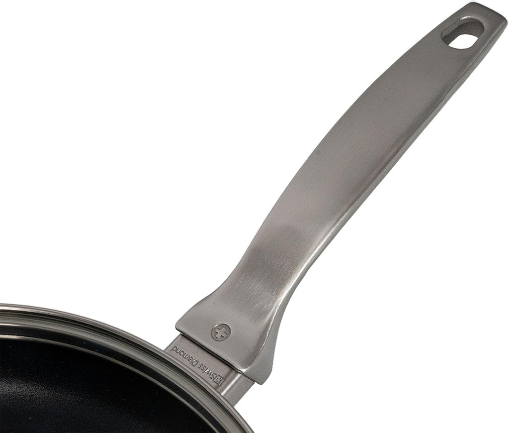 Swiss Diamond Nonstick Frying Pan Hybrid Ceramic and Diamond-Infused Fry Pan With Glass Lid, Dou Ceramic, Dishwasher and Oven Safe Fry Pans (9.5 IN)