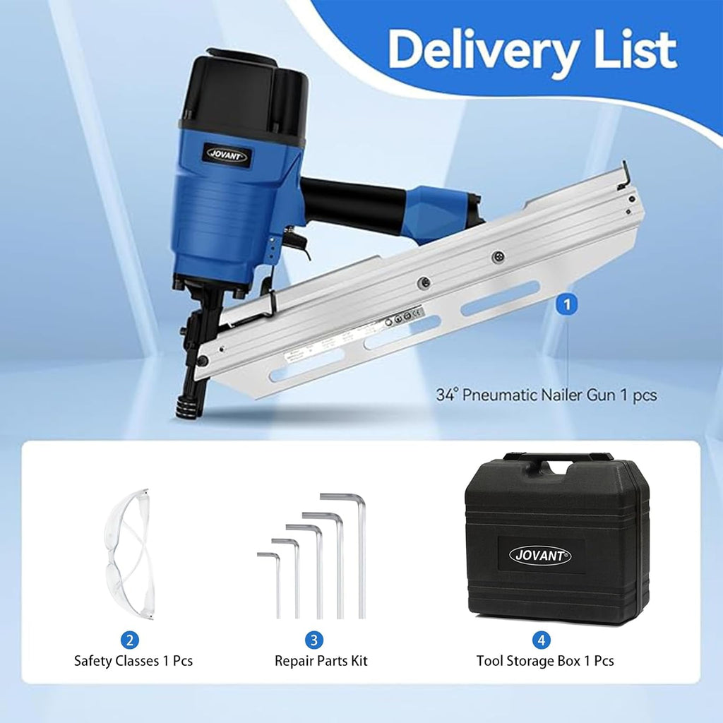 Pneumatic Framing Nailer,Pro Preferred Brand of Pneumatic Nailers,Accepts 30-34 Degree 2-Inch to 3-3/8-Inch Offset Round Paper Collated Nails.Finishing Nails Ideal for Framing、Flooring