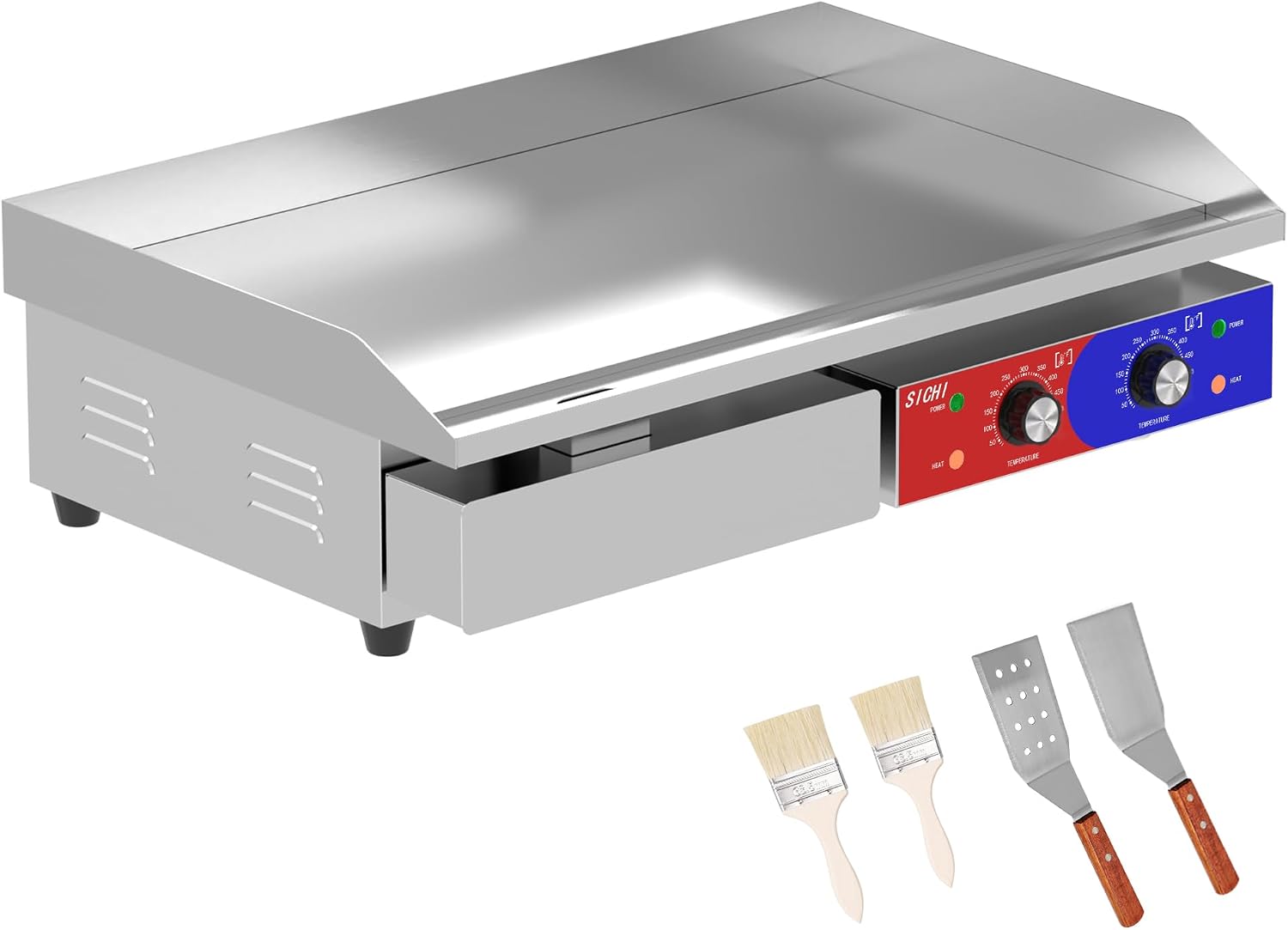 29'' * 16'' Commercial Electric Countertop Griddle -110V Flat Top Griddles w/ 122-572°F Adjustable Temperature and Non-Stick, 3000W Stainless Steel Electric Griddle w/ 10mm Thick Cast Iron