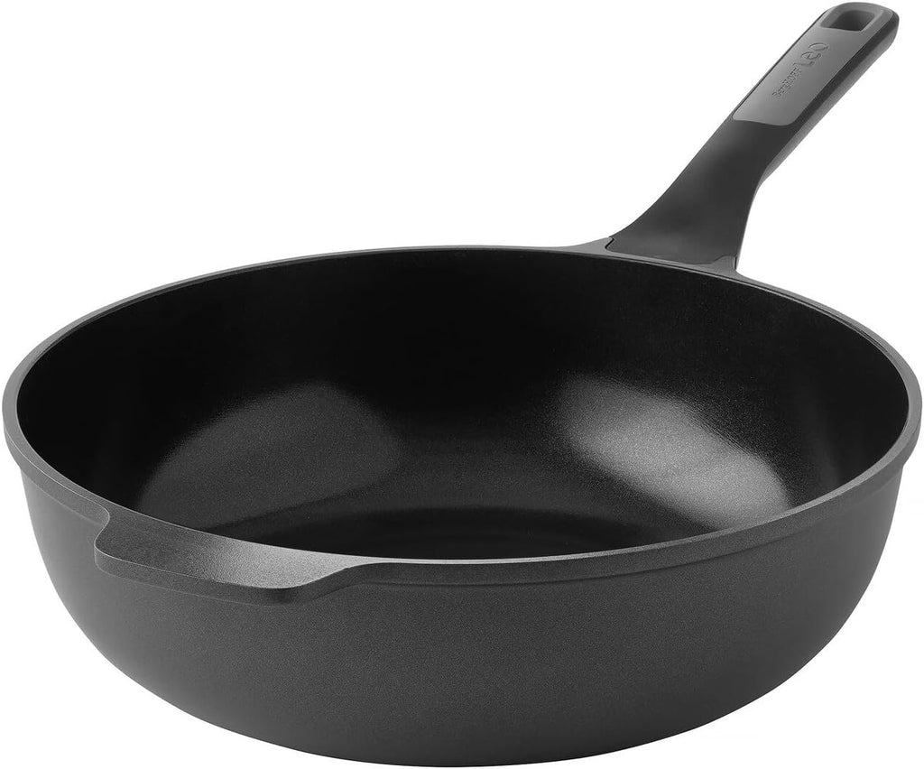 Berghoff Leo Stone+ Nonstick Ceramic 12in Wok Pan 5.3qt. Recycled Aluminum CeraGreen Non-toxic PFAS Free Cookware Stay-cool Handle Induction Cookware
