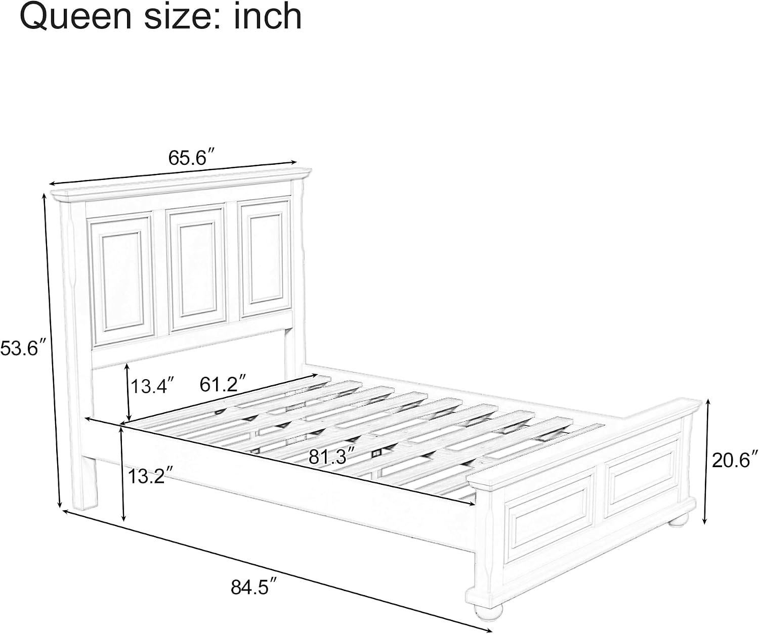Merax Queen Size Bed Frames Traditional Town and Country Style Pinewood Vintage Bed,No Box Spring Needed,White