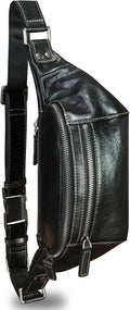 Genuine Leather Fanny Pack for Women and Men Vintage Real Leather Waist Bag Hip Bum Crossbody Sling Bags (Black)