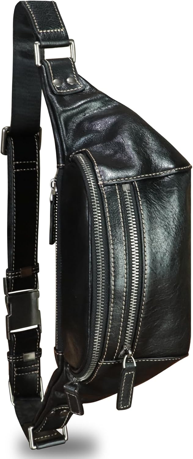 Genuine Leather Fanny Pack for Women and Men Vintage Real Leather Waist Bag Hip Bum Crossbody Sling Bags (Black)
