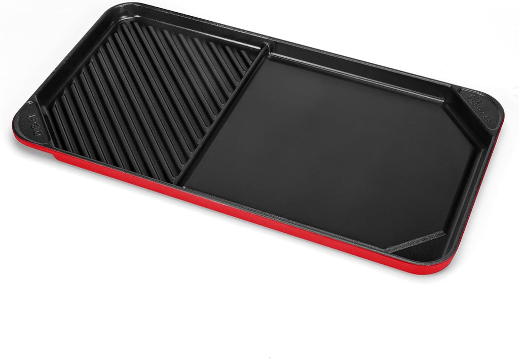 All American 1930 - Ultimate 60/40 Griddle with Ceramic Non-Stick Coating - Tomato Red - Durable & PFAS Free - Indoor Griddle for Easy Prep, Cooking, & Cleaning - Made in the USA
