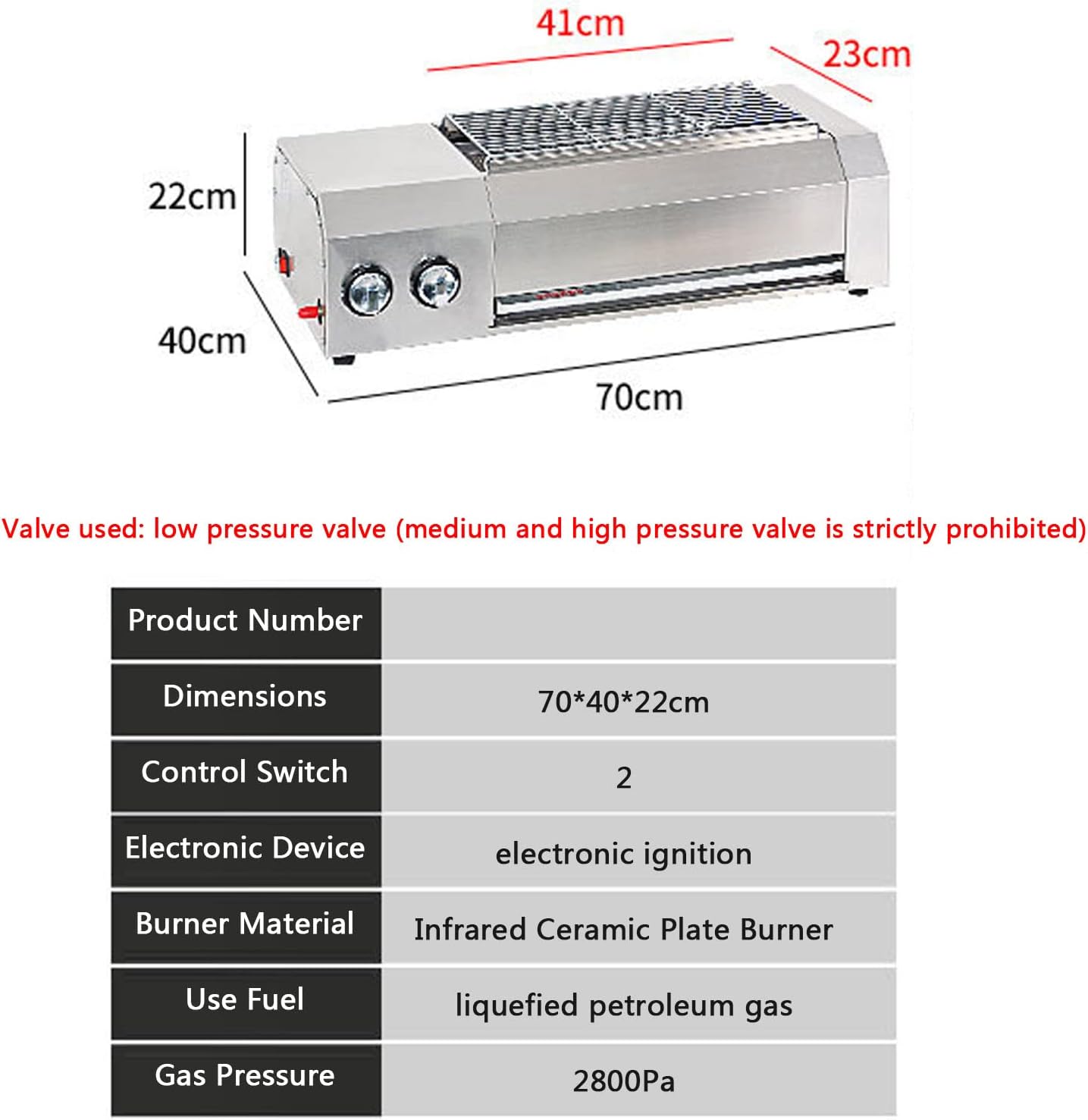 Table Top Portable Gas BBQ Grill, Gas BBQ Grill for Indoor and Outdoor Use, Table Top Griddle, Coating Grill Surface 41x23 cm, Removable Grease Tray, for Picnic Camping Garden Terrace Beach