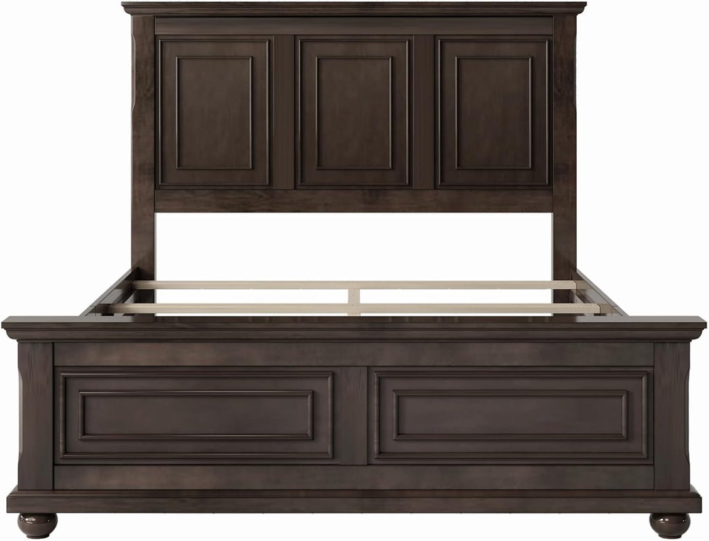 Merax Traditional Town and Country Style Pinewood Vintage Queen Bed, Rich Brown